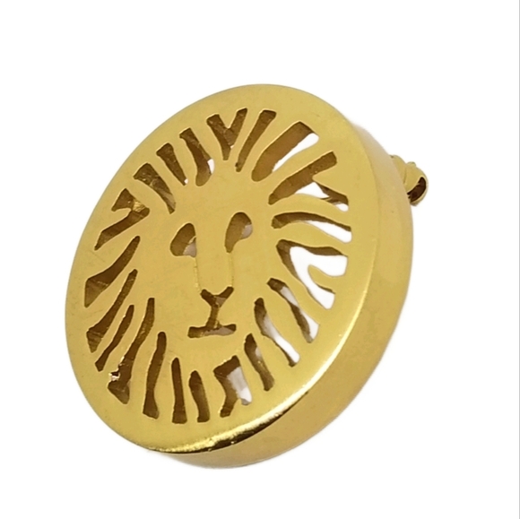 ANNE KLEIN VINTAGE SATIN GOLDTONE LION HEAD BROOCH - Picture 2 of 4